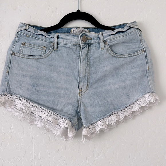 Free People Lacey Lace Trim Denim Shorts - Picture 2 of 12